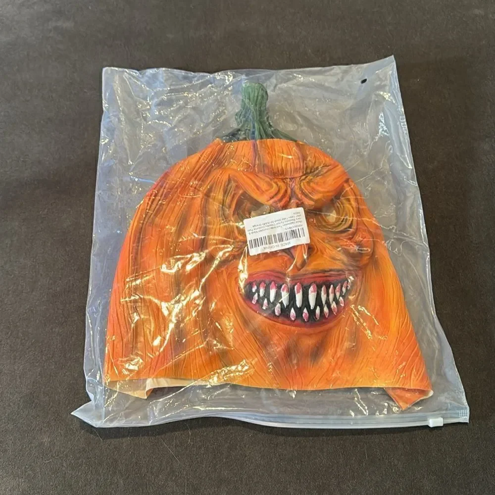 Adult Scary Halloween Full Head Pumpkin Mask TWO Sided Latex One Size NEW